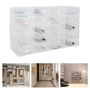 20Pcs Transparent Shoe Boxes Stackable Foldable Shoe Drawer Clear Plastic Shoe Storage Organiser Cabinet with Lid