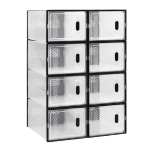 WOLTU Transparent Black Shoe Storage Organiser 8/12/18pcs Foldable Shoe Cabinet Stackable Shoe Boxes with Magnetic Door